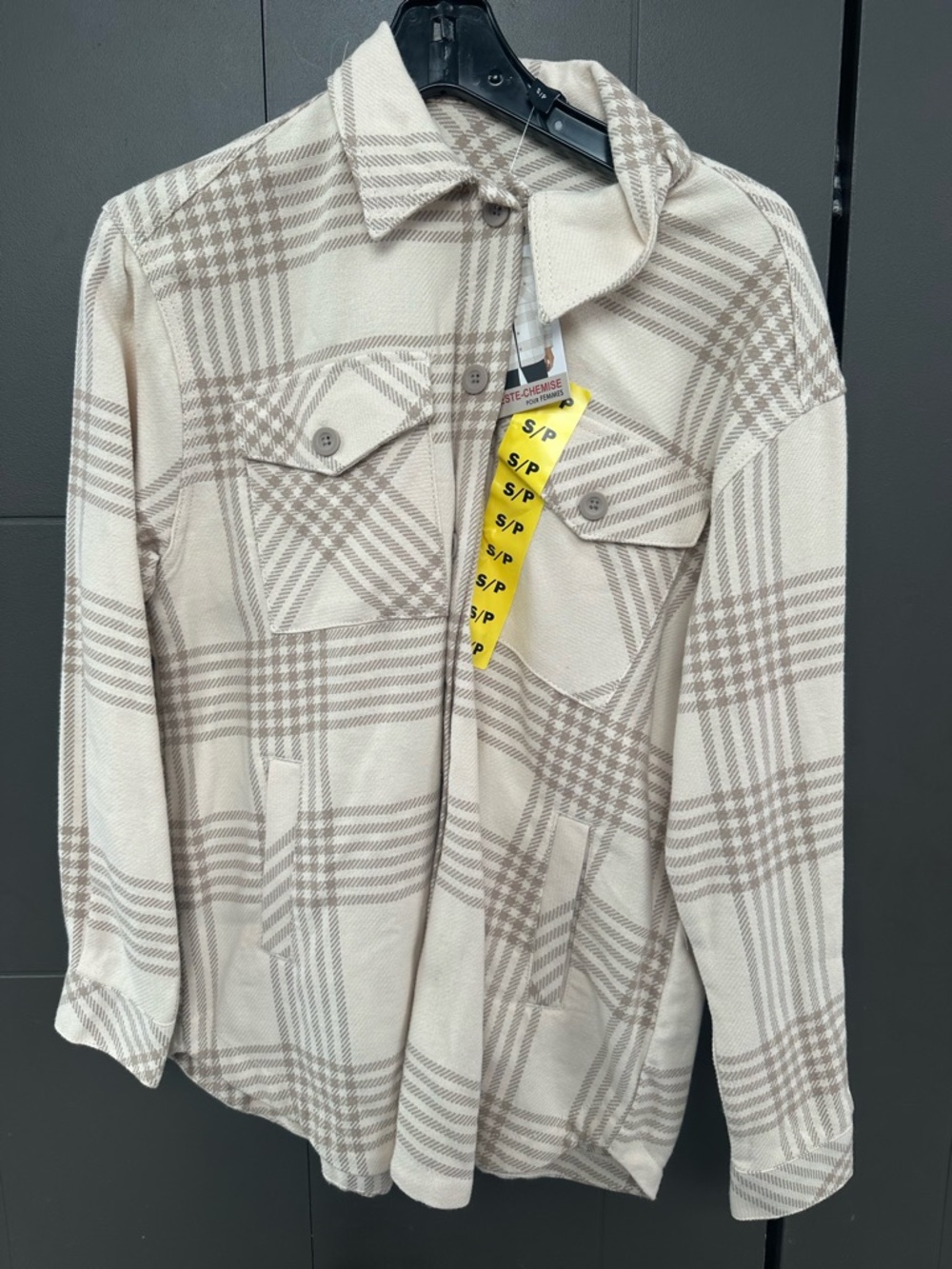 Women's Plaid Shirt Jacket in Cream and Taupe